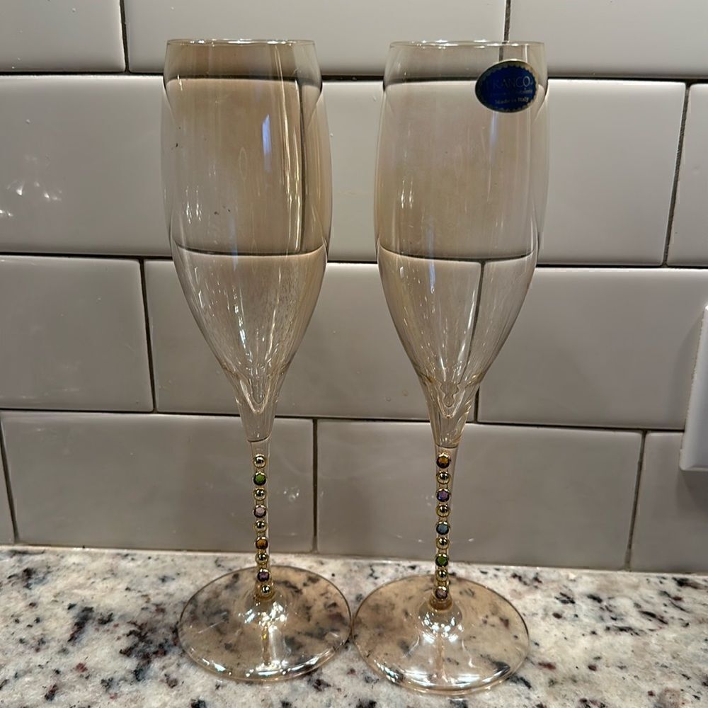 Franco Vetrerie Cristellerie Italian Bejeweled Champagne Glasses (2)